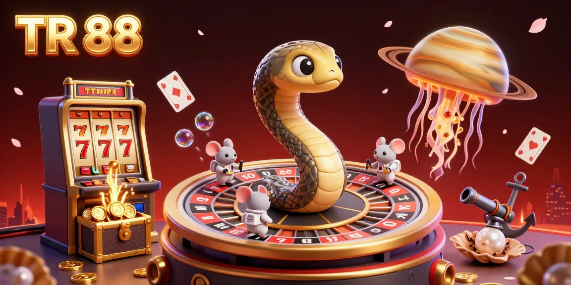 Experience the excitement of TR 88 with astronaut mice betting on a cosmic roulette wheel in this vibrant casino scene.