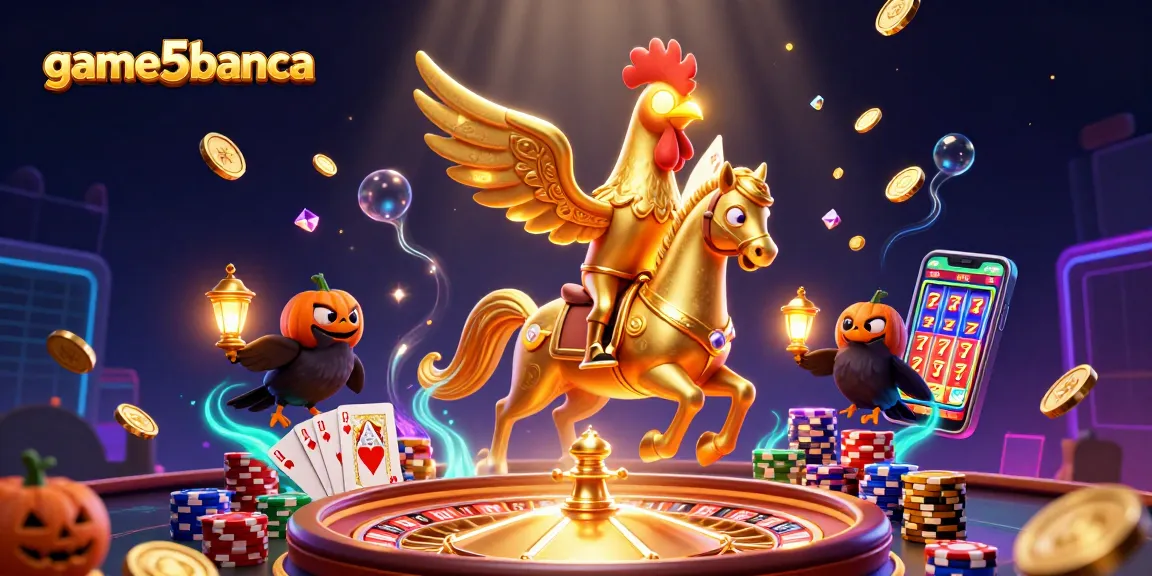 Experience the thrill of game5banca with dazzling golden coins and vibrant casino elements.