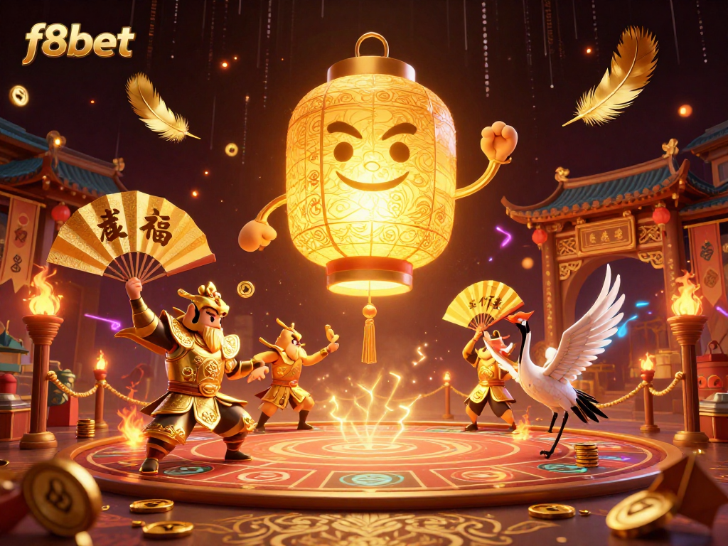 Experience the thrill of f8bet with a vibrant night market casino scene featuring dynamic characters and symbolic elements.
