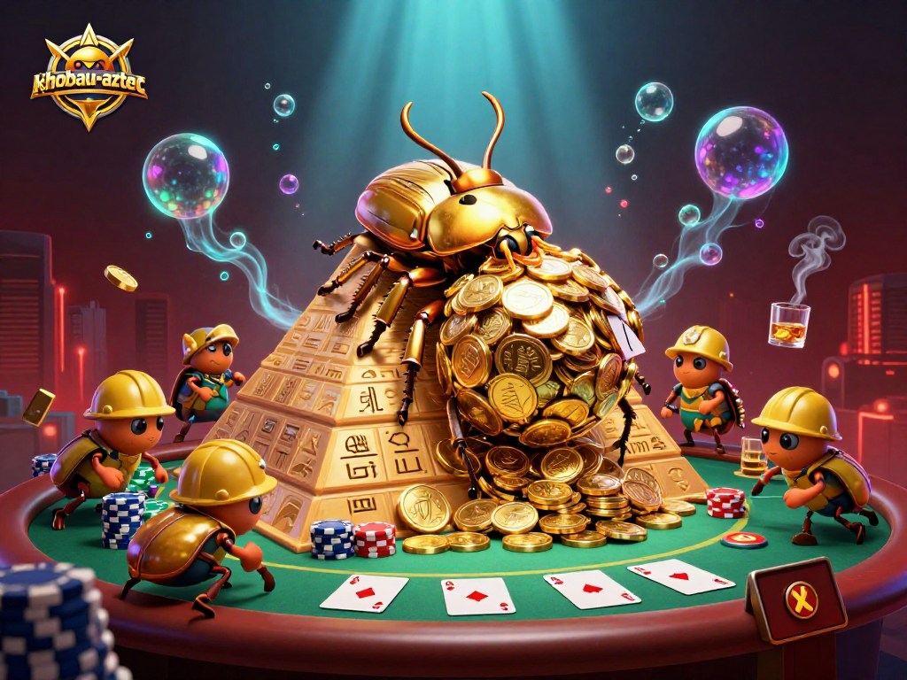 Experience the excitement of khobau-aztec with golden treasures and casino elements in an engaging scene.