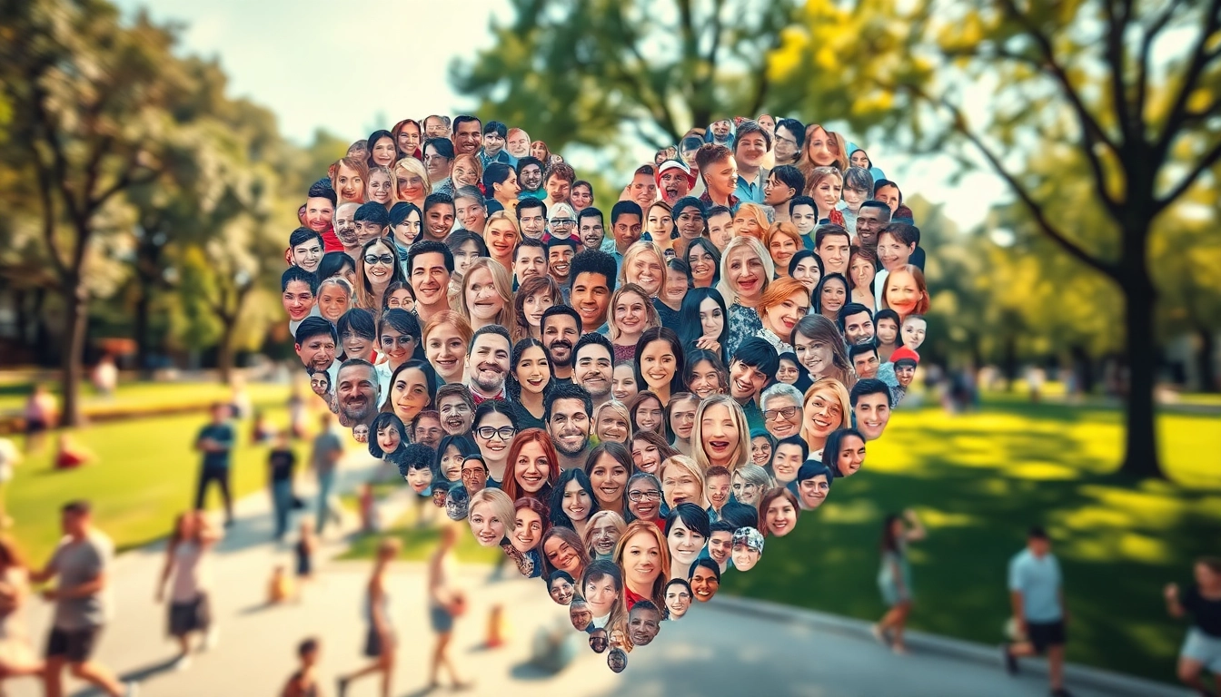 Engaging selfie mosaic showcasing vibrant expressions in a heart shape.