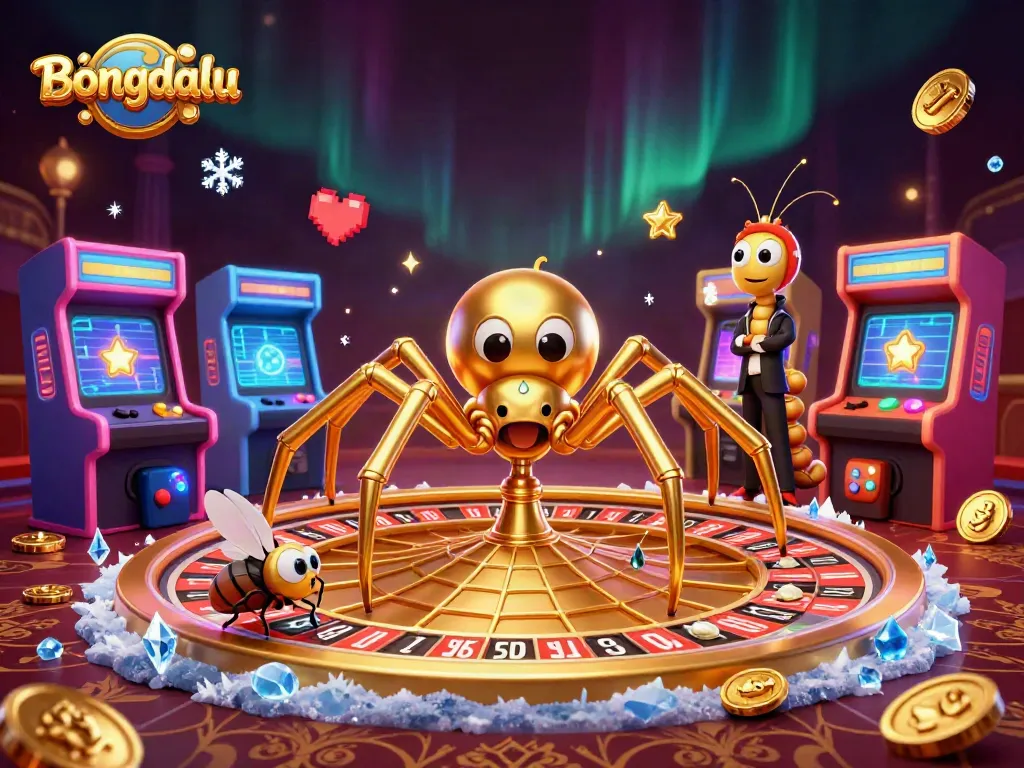 Bongdalu captures thrilling sports betting action with a golden spider and centipede croupier at a roulette wheel.