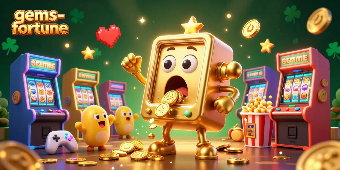 Experience gems-fortune action with vibrant animated slot machines celebrating a jackpot amid dazzling game elements.