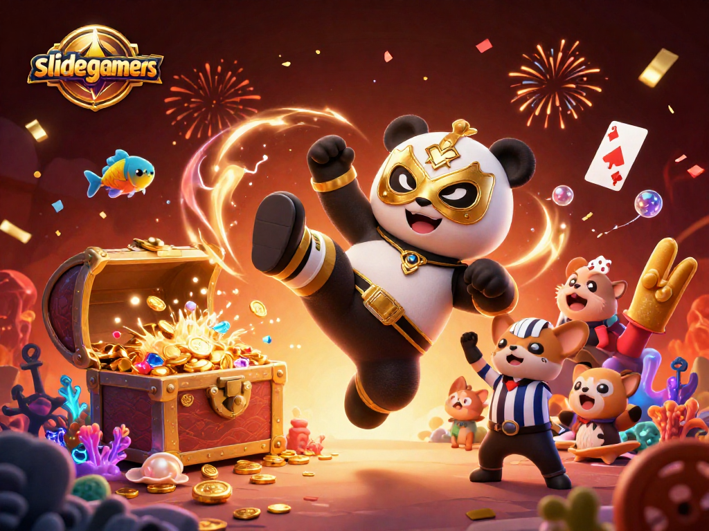 Engage with slidegamers in a thrilling game featuring a wrestler panda and exciting gambling elements.