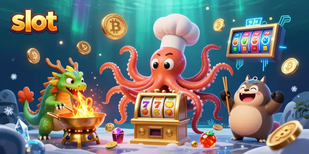 Menangkan slot dengan karakter kartun chef sushi dan naga dalam permainan kasino yang seru.