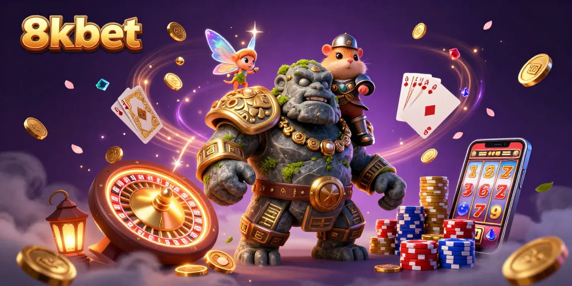 Experience thrilling wins at 8xbet with magical golem and fairy amid cascading coins.
