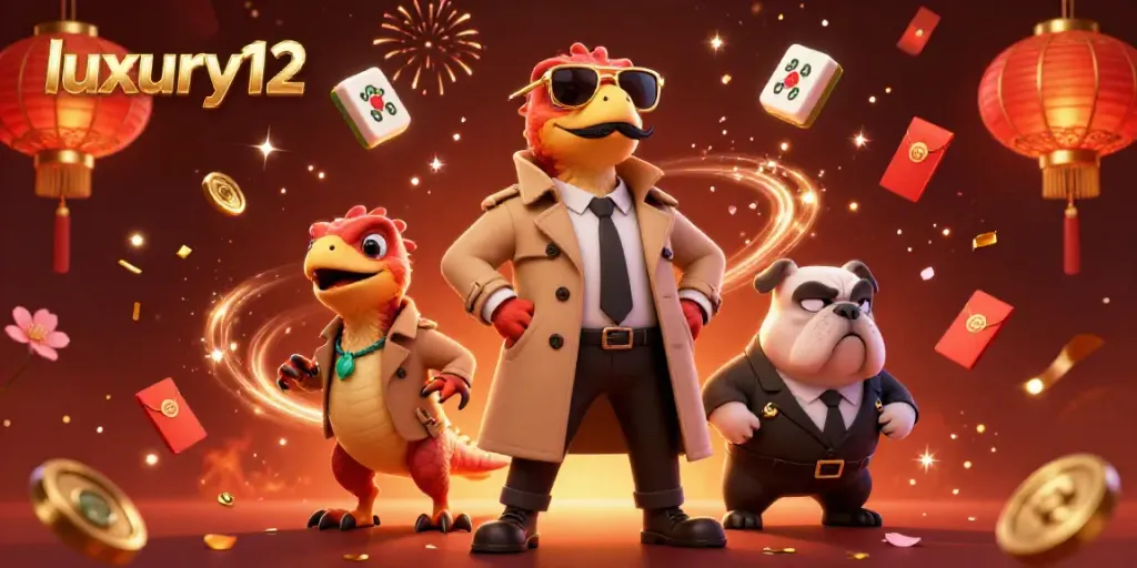 Experience luxury12 with raptors in a trench coat and a bulldog bouncer in a vibrant casino scene.
