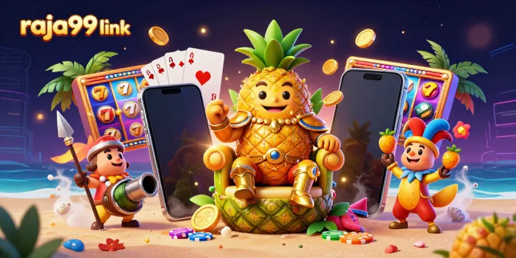 Engage with the raja99 link through vibrant casino fun illustrated in this detailed scene.