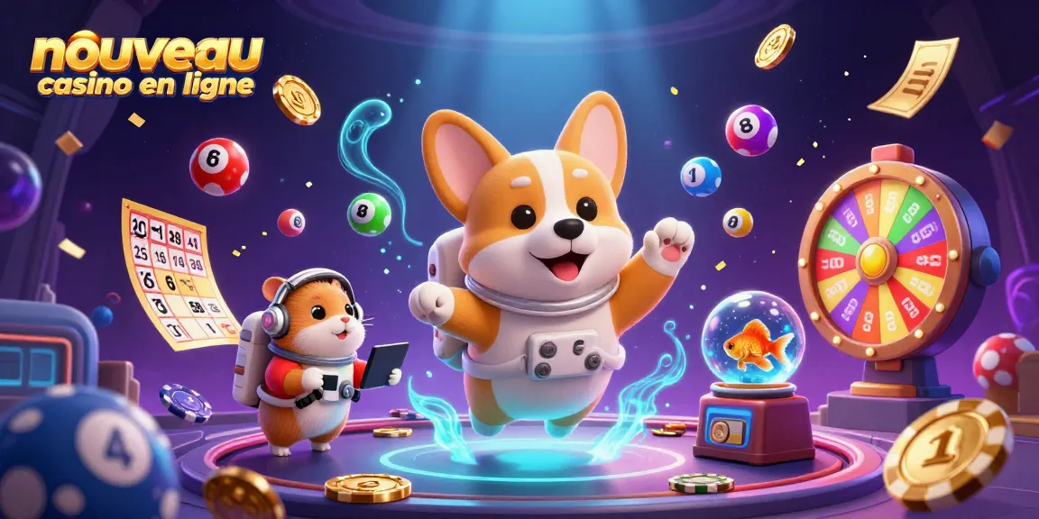 Jouez dans un nouveau casino en ligne avec notre illustration de corgi astronaute flottant dans un casino spatial.