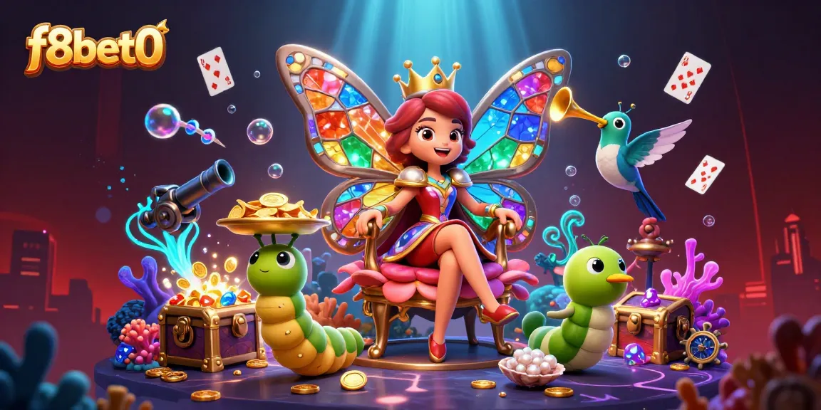 Experience excitement with f8bet0 in a vibrant 3D fantasy casino illustration featuring unique elements.