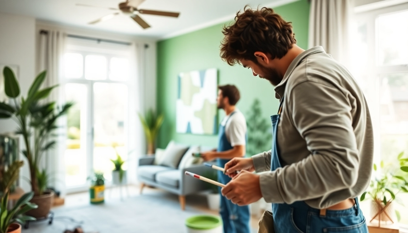 Eco friendly painters skillfully applying non-toxic paint in a bright, natural setting.