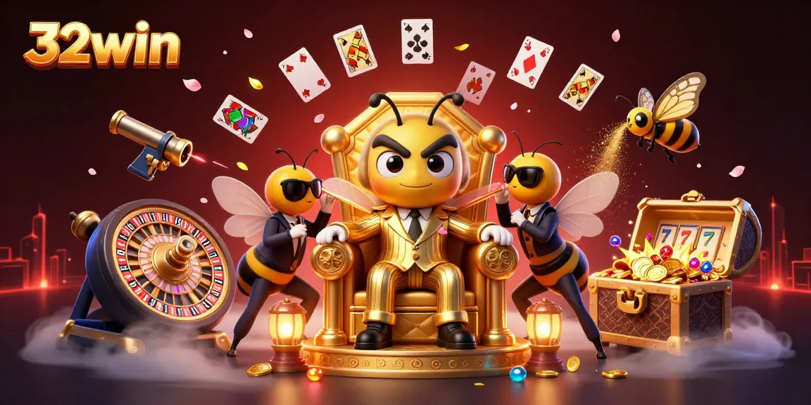 Engage in exciting gameplay with 32win, showcasing vibrant slot reels and animated gaming action.