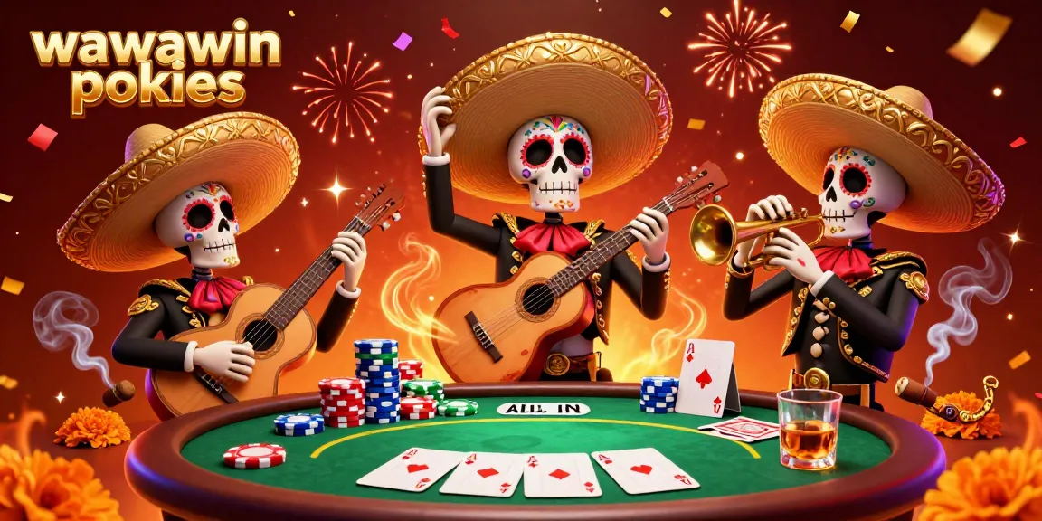 Engage with wawawin pokies at a vibrant mariachi poker scene complete with rich, colorful details.