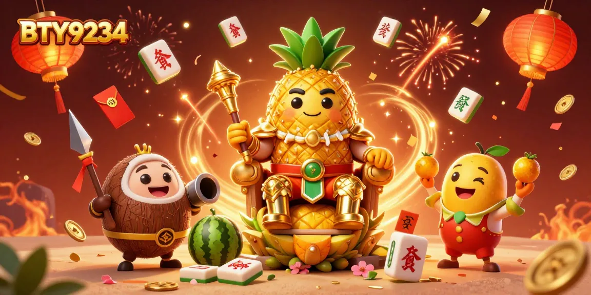Experience the vibrant world of BTY9234 with golden pineapple king in a dynamic casino scene.