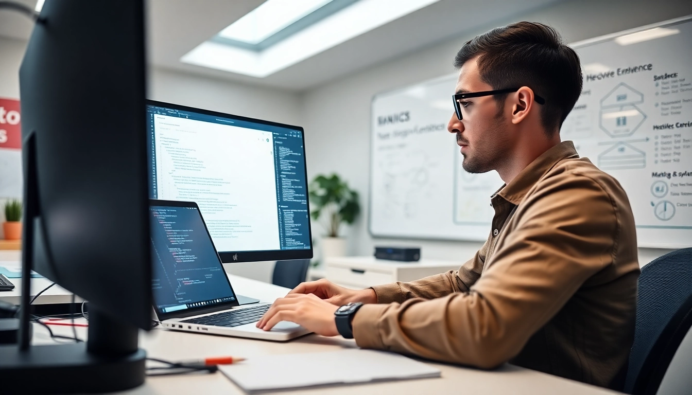 Implementing Headless Shopify development strategies in a modern workspace with a developer.