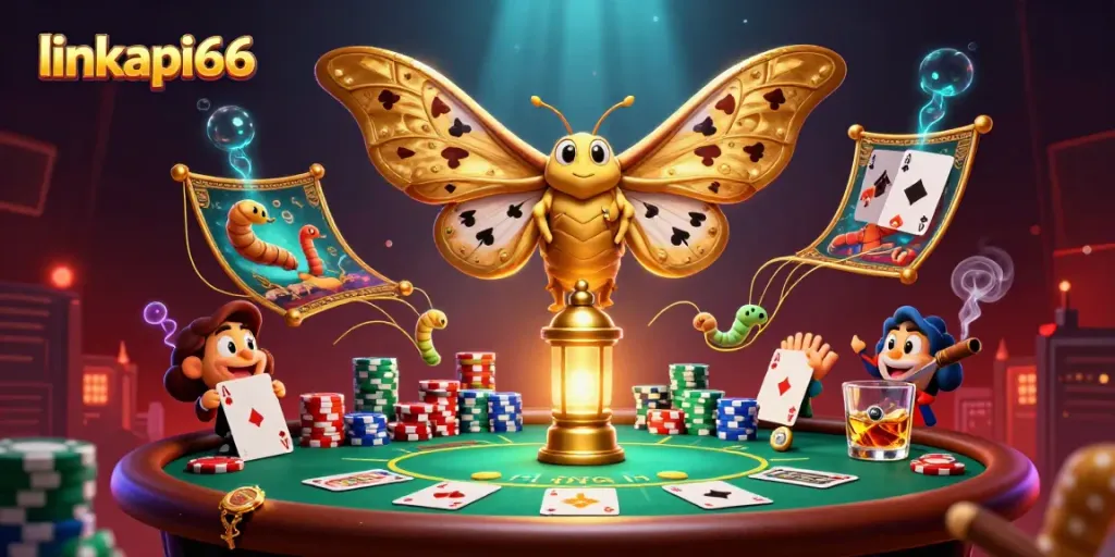 Play thrilling poker games with linkapi66 illustrated by vibrant casino-themed characters and elements.