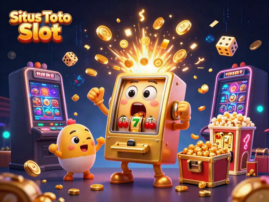 Permainan Situs Toto Slot yang menarik dengan mesin slot emas dan simbol keberuntungan melimpah.