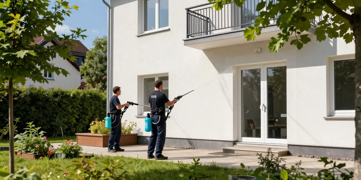 Fassadenreinigung Winterberg mit professionellem Team bei der Anwendung umweltschonender Reinigungsmittel.