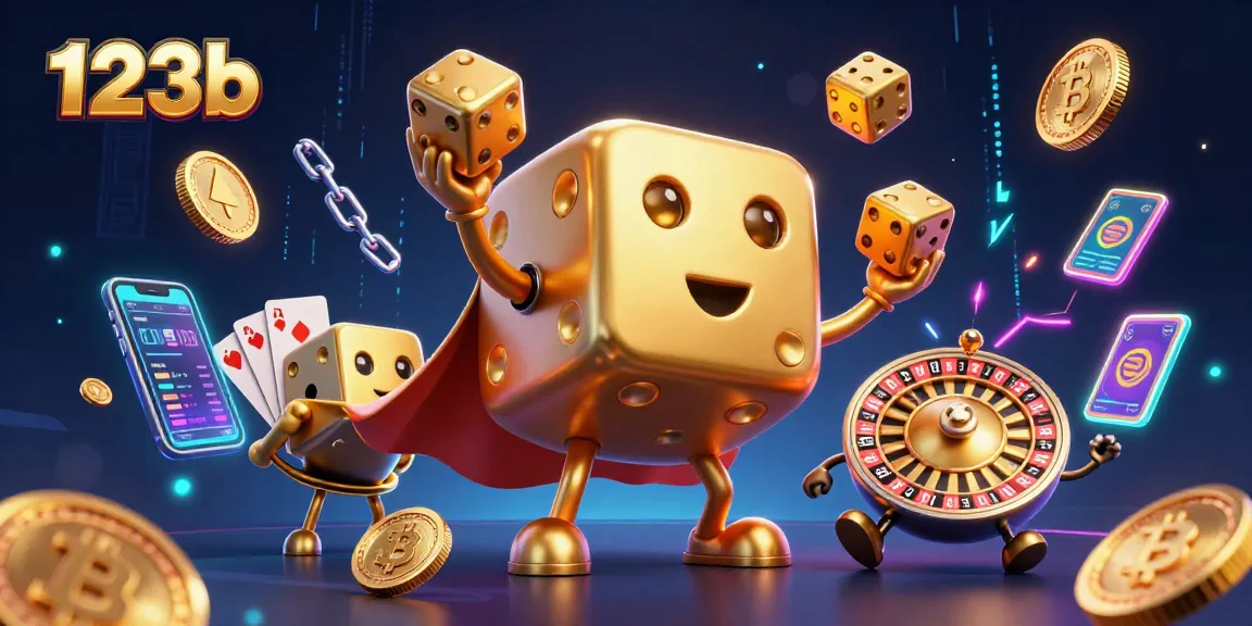 Engage with 123b's thrilling crypto casino experience featuring 3D golden dice and vibrant gaming elements.