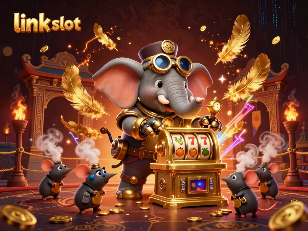 Gambarkan mesin slot dengan karakter steampunk saat memainkan link slot dengan simbol beruntung.