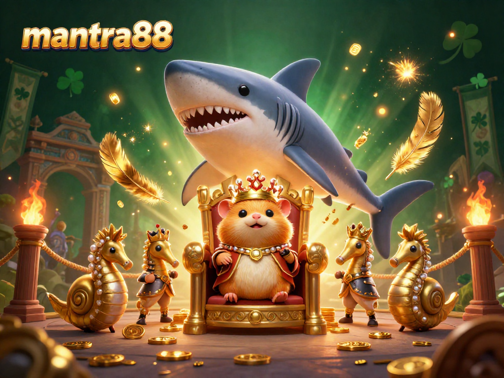 Experience the excitement of mantra88 amidst a vibrant, dynamic casino scene filled with golden treasures.