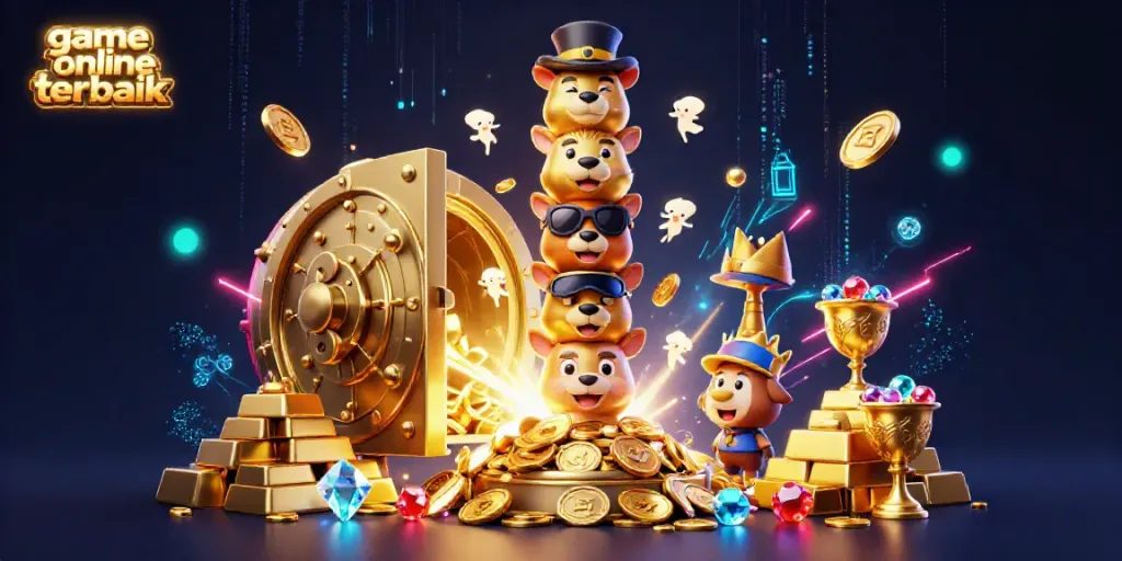 Engage with the vibrant scene showcasing the game online terbaik, highlighted by dynamic elements and colorful casino visuals.