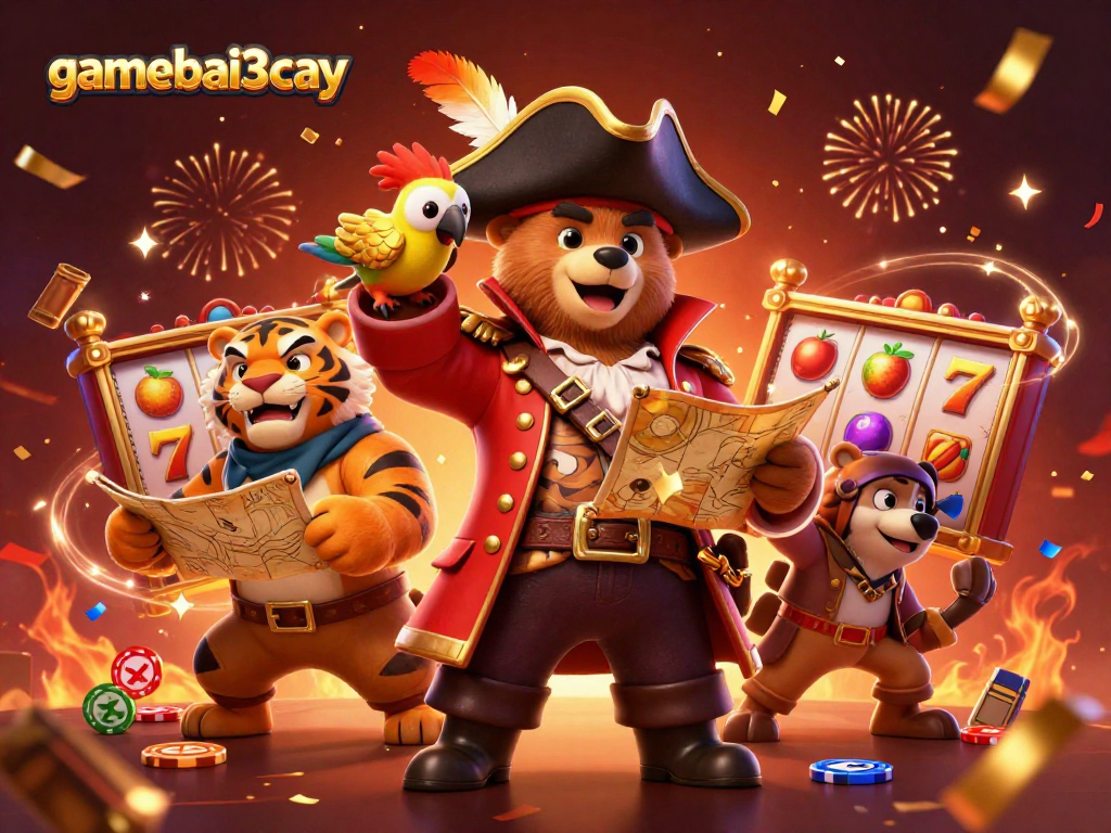 Engage in thrilling gameplay at gamebai3cay with vibrant slot reels and colorful casino elements.