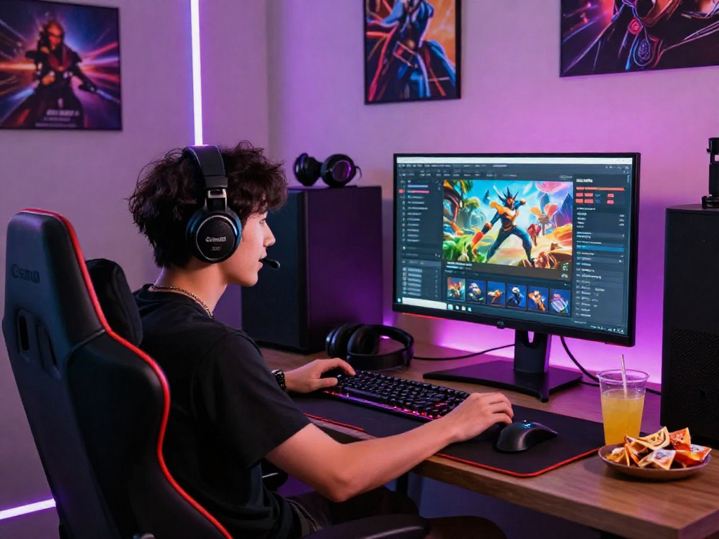 Engaged player enjoying Bola88 gaming platform in a vibrant setup