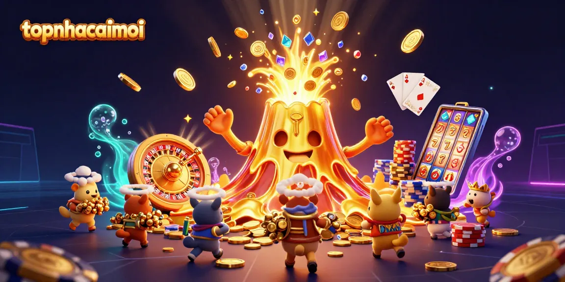 Experience the thrilling eruption of treasure at topnhacaimoi, featuring vibrant casino elements.