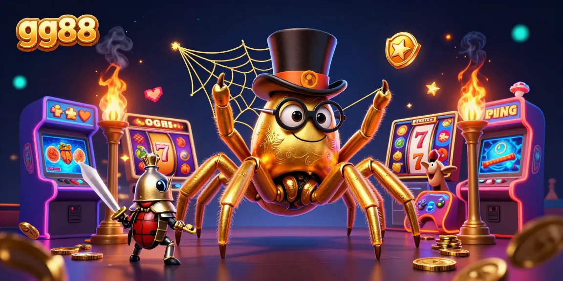 Engage in thrilling gaming at gg88's vibrant casino scene featuring characters and slot elements.