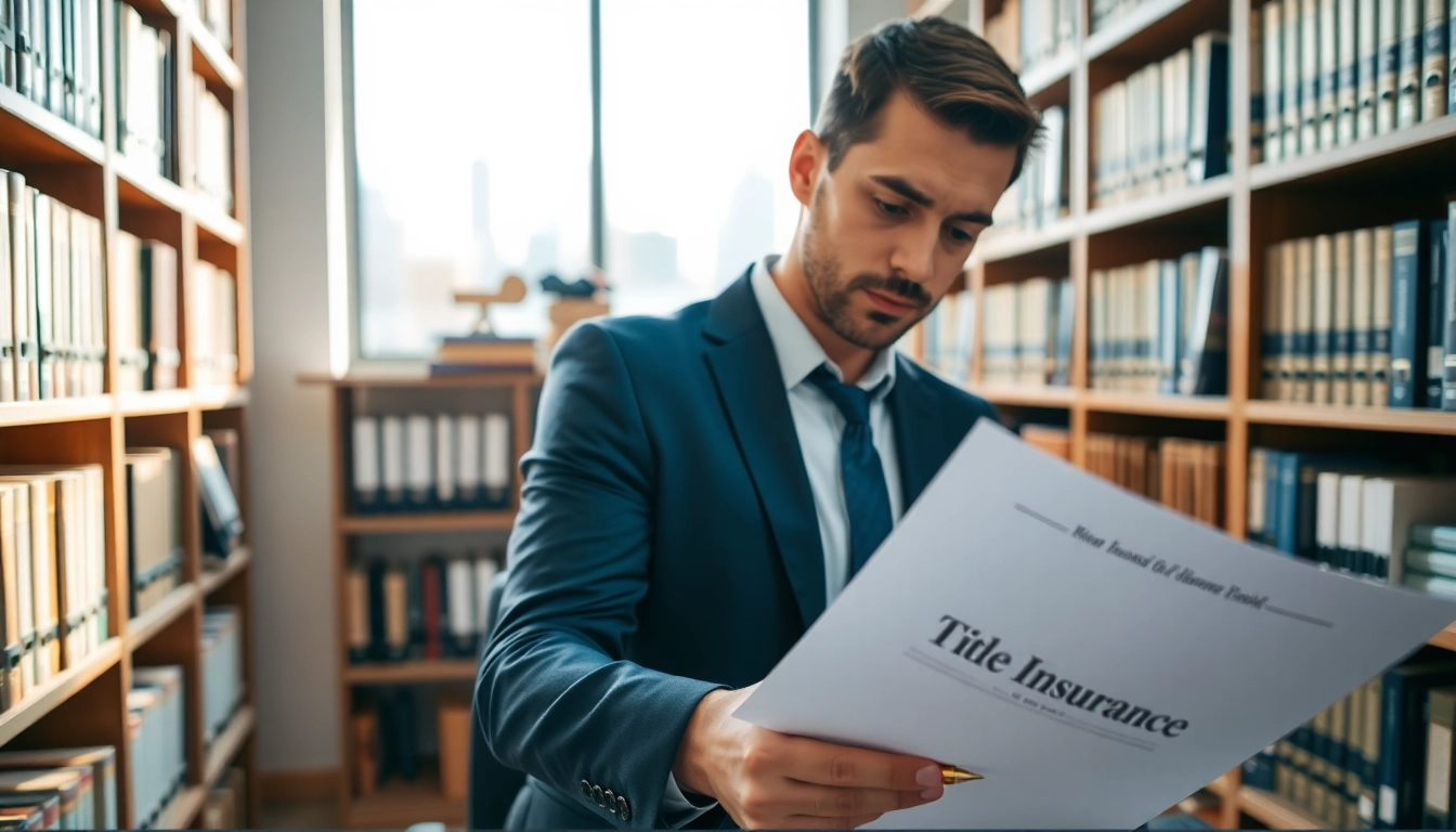 Review professional Title Insurance Services with a real estate agent in a modern office setting.