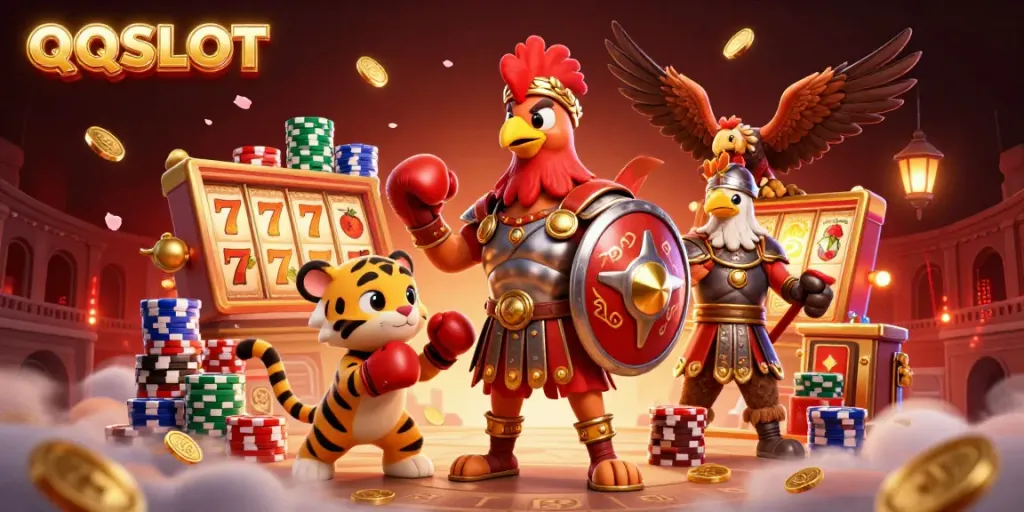 Experience the thrill of QQSLOT with dynamic characters in a vibrant casino setting