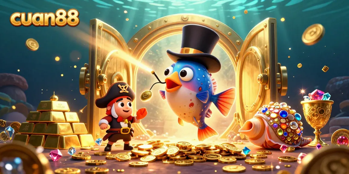 Menangkan koin emas di cuan88 saat anglerfish beraksi dengan pencahayaan yang megah dan elemen permainan kasino.