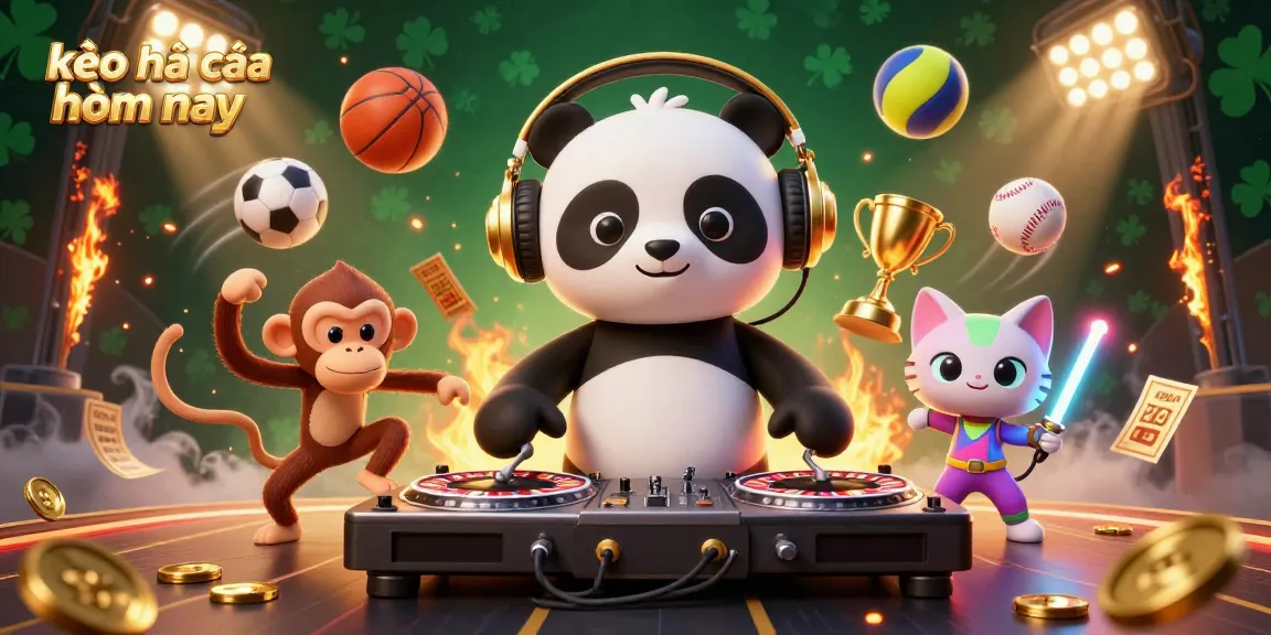 Engage with kèo nhà cái hôm nay through a vivid 3D illustration showcasing sports betting action featuring a DJ panda.