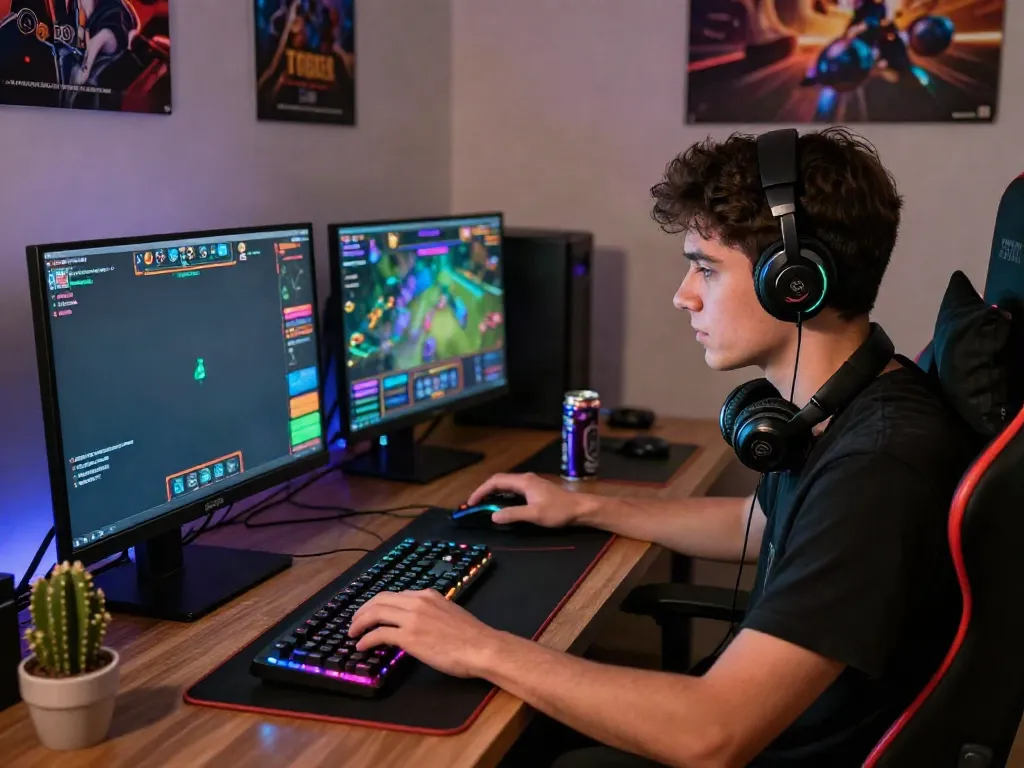 Engaged gamer exploring harga toto online games in a modern gaming setup.