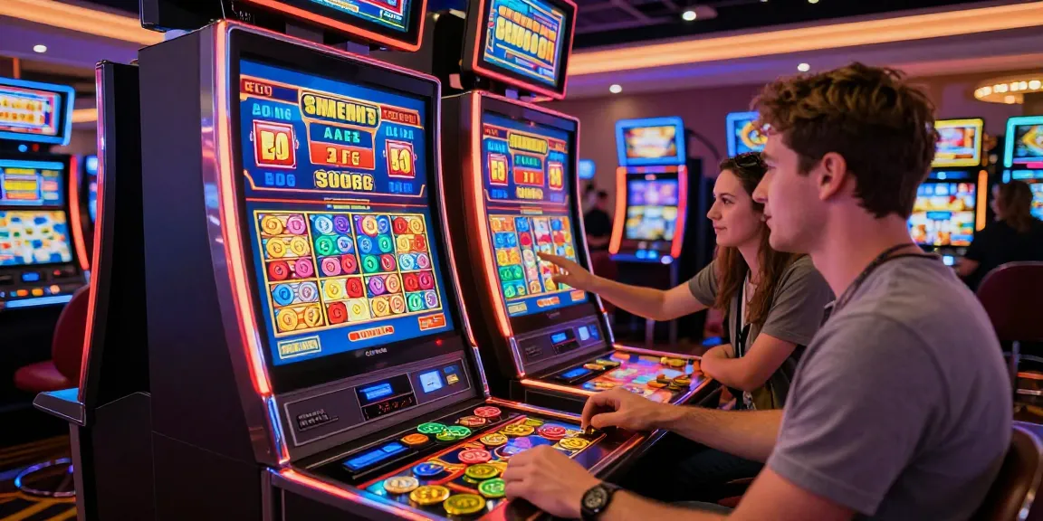 Exciting casino scene focusing on slot depo 5k with players enjoying vibrant slot machines and jackpot screens.