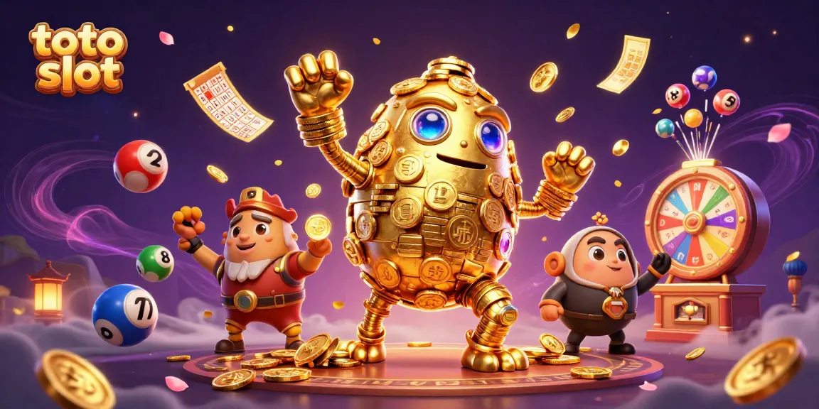 Menangkan peluang di toto slot dengan ilustrasi golem emas berkumpul di tengah banyak elemen permainan yang menyenangkan.
