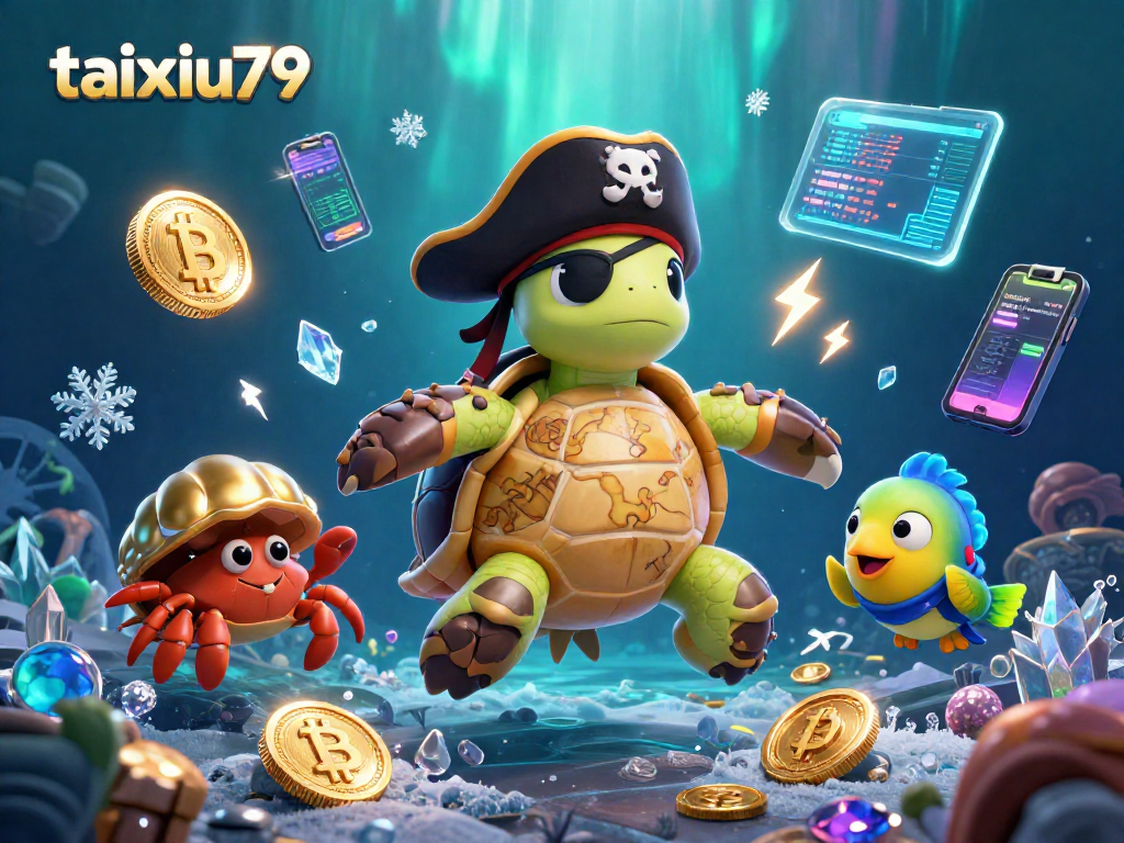 Play exciting games at taixiu79, featuring vibrant characters and cryptocurrency elements in a dynamic 3D illustration.