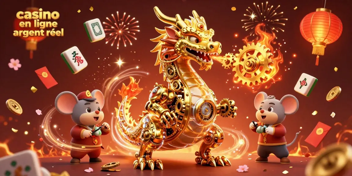 Jouez au casino en ligne argent réel avec des dragons dorés et des éléments festifs dynamiques.