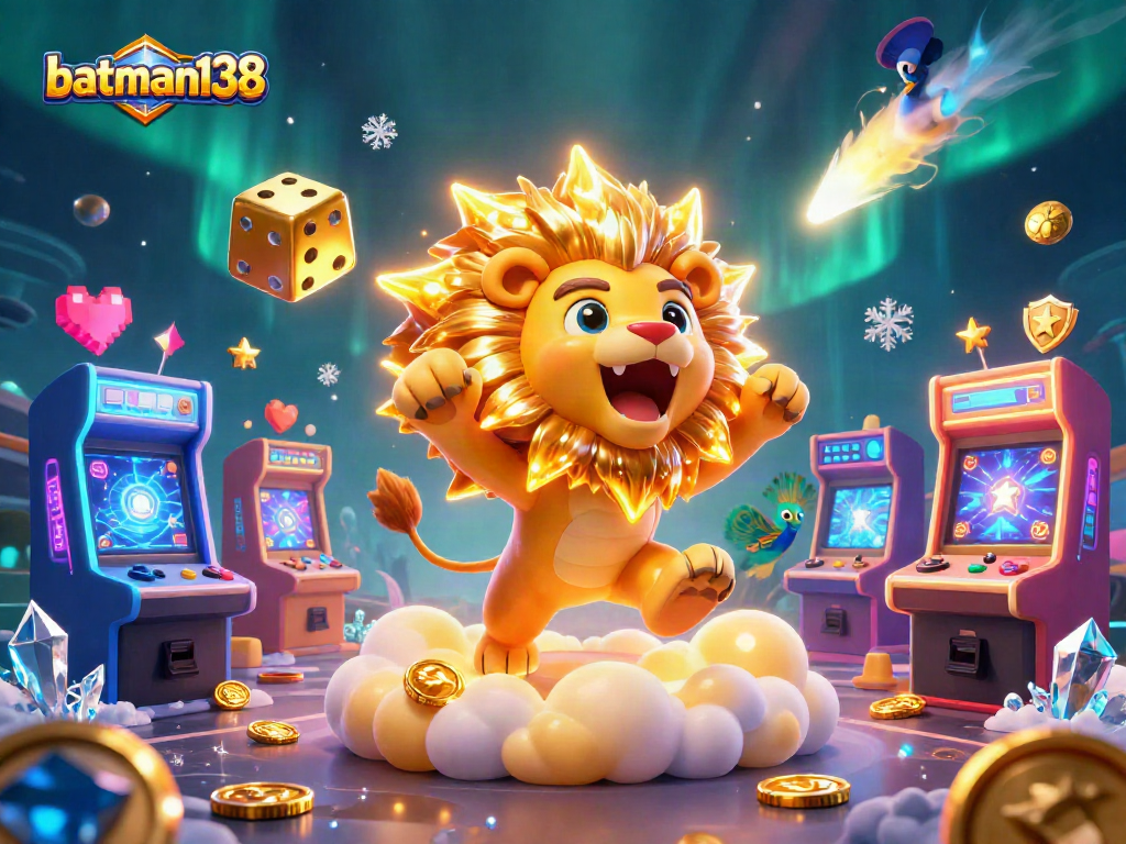 Play exciting games with batman138, featuring stunning graphics, golden dice, and vibrant casino elements.
