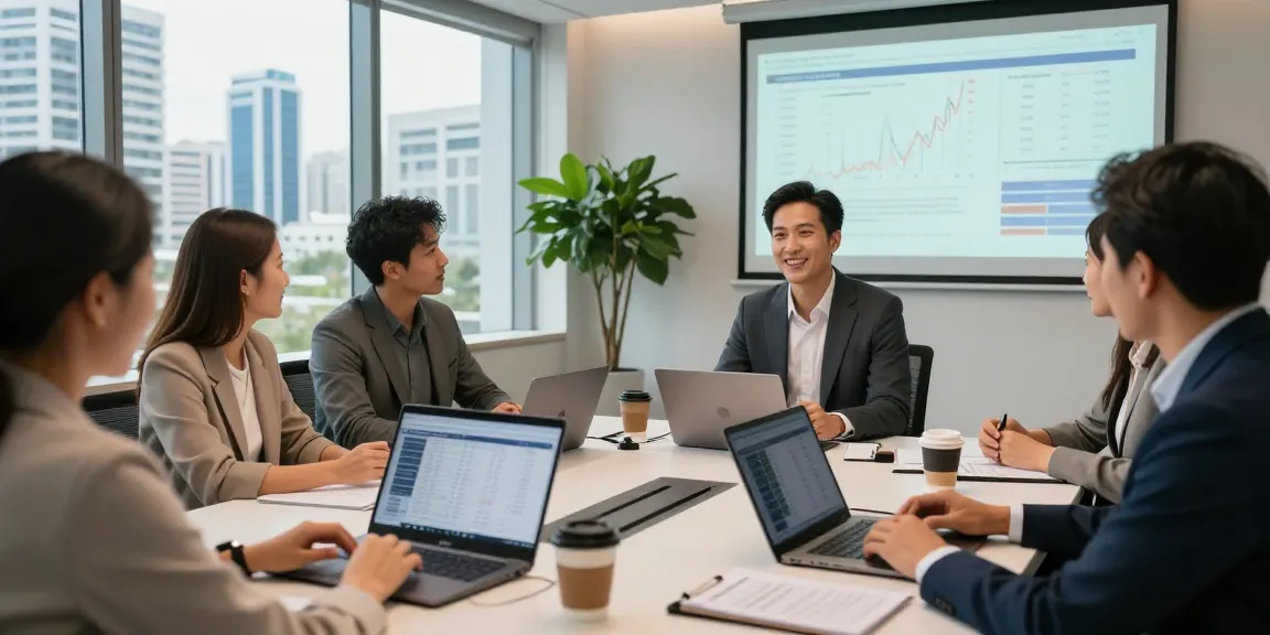 Wealth management consultation in a modern office overlooking the Gold Coast Queensland Australia, with clients and advisors discussing financial strategies.