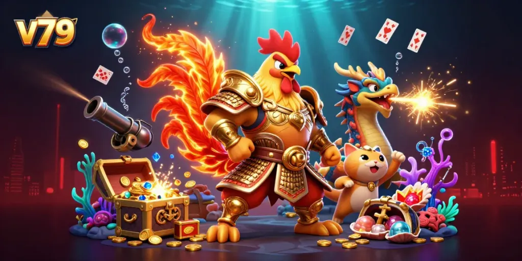 Join the excitement with v79 as fantasy characters battle for treasures in a vibrant underwater casino.