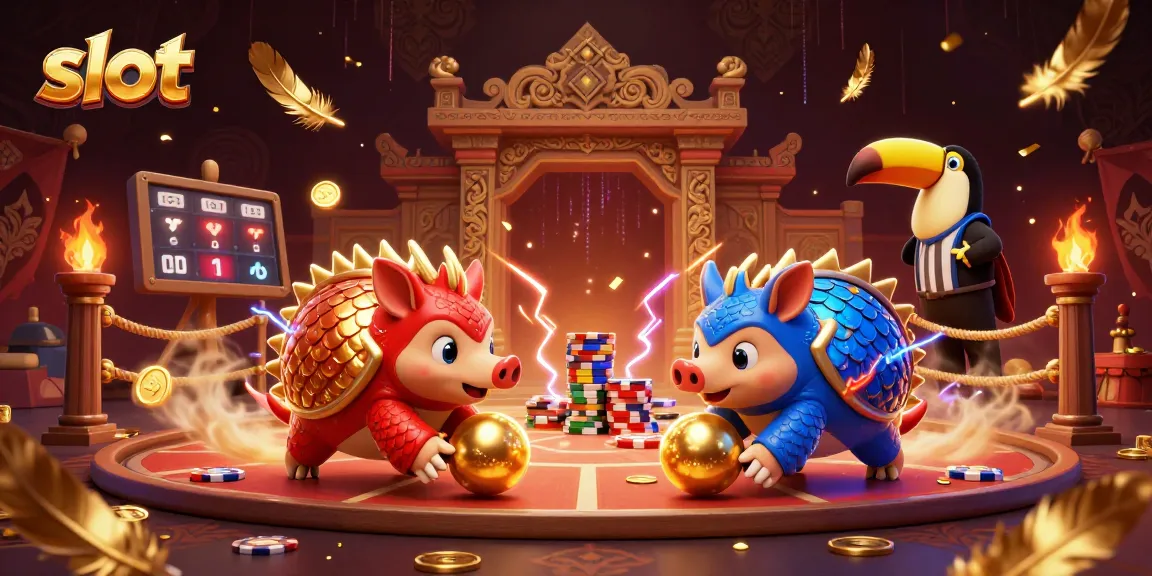 Menangkan slot dengan ilustrasi kartun 3D menarik pangolin bertarung di arena kasino