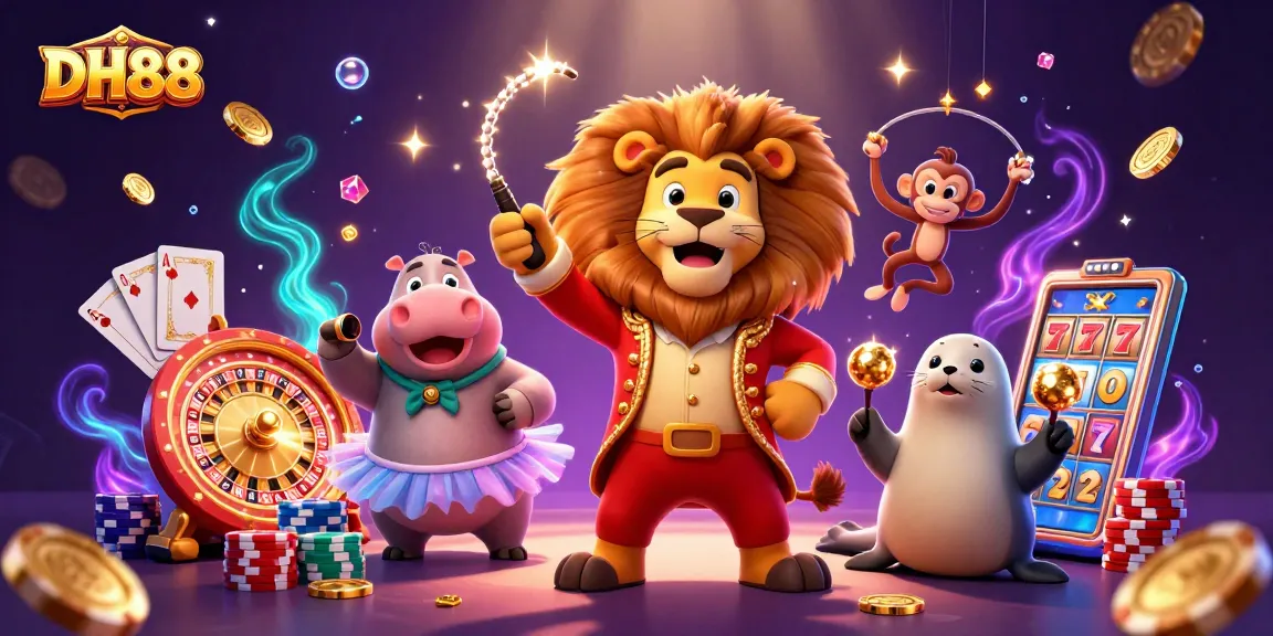 Experience thrilling gameplay at DH88 with vibrant circus characters and dazzling casino elements.