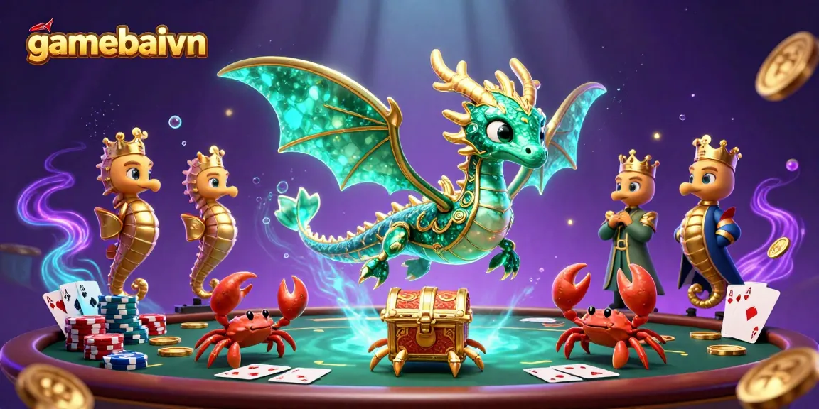 Win at poker with gamebaivn's emerald sea dragon and vibrant casino elements.
