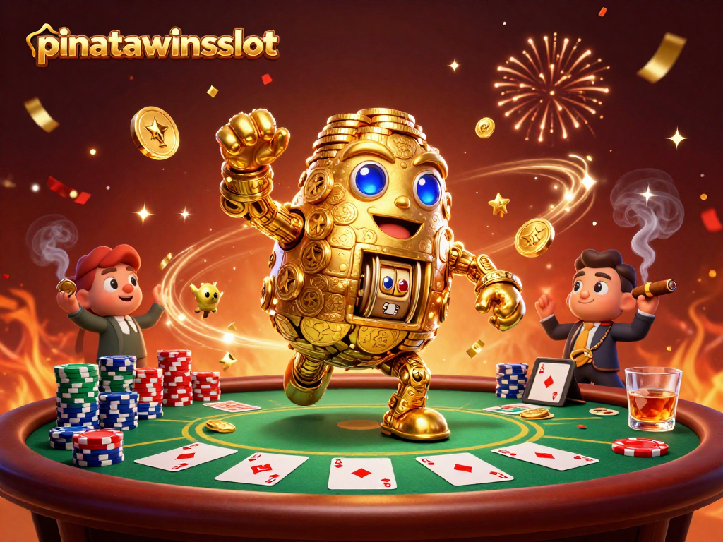 Experience thrilling gameplay in pinatawinsslot with an ancient golden golem amidst vibrant casino elements.
