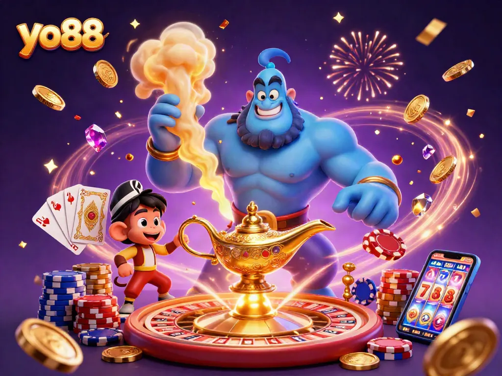 Experience advanced gaming action with yo88's vibrant casino scene packed with colorful characters and dynamic elements.