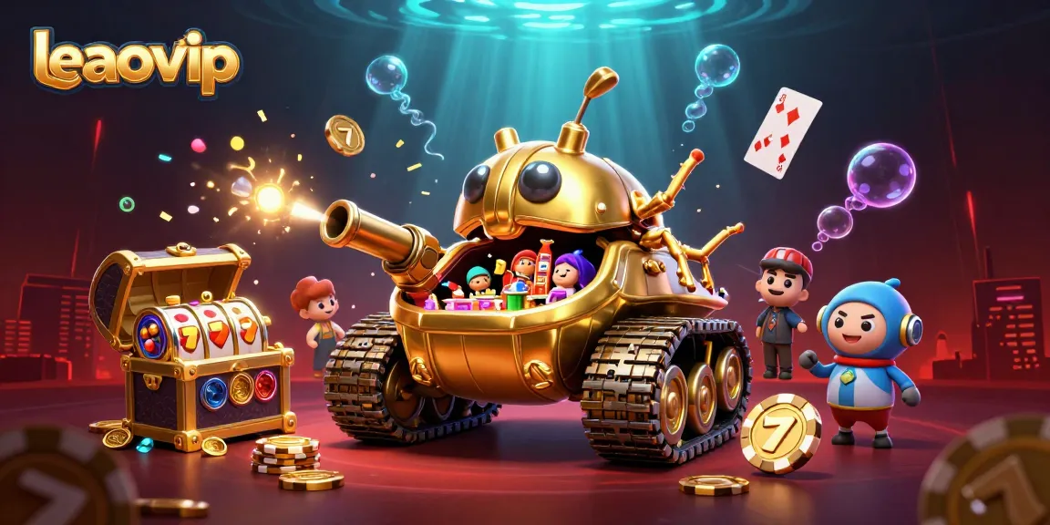 Experience the excitement of leaovip with a vibrant 3D casino scene filled with gold coins and slot machines.