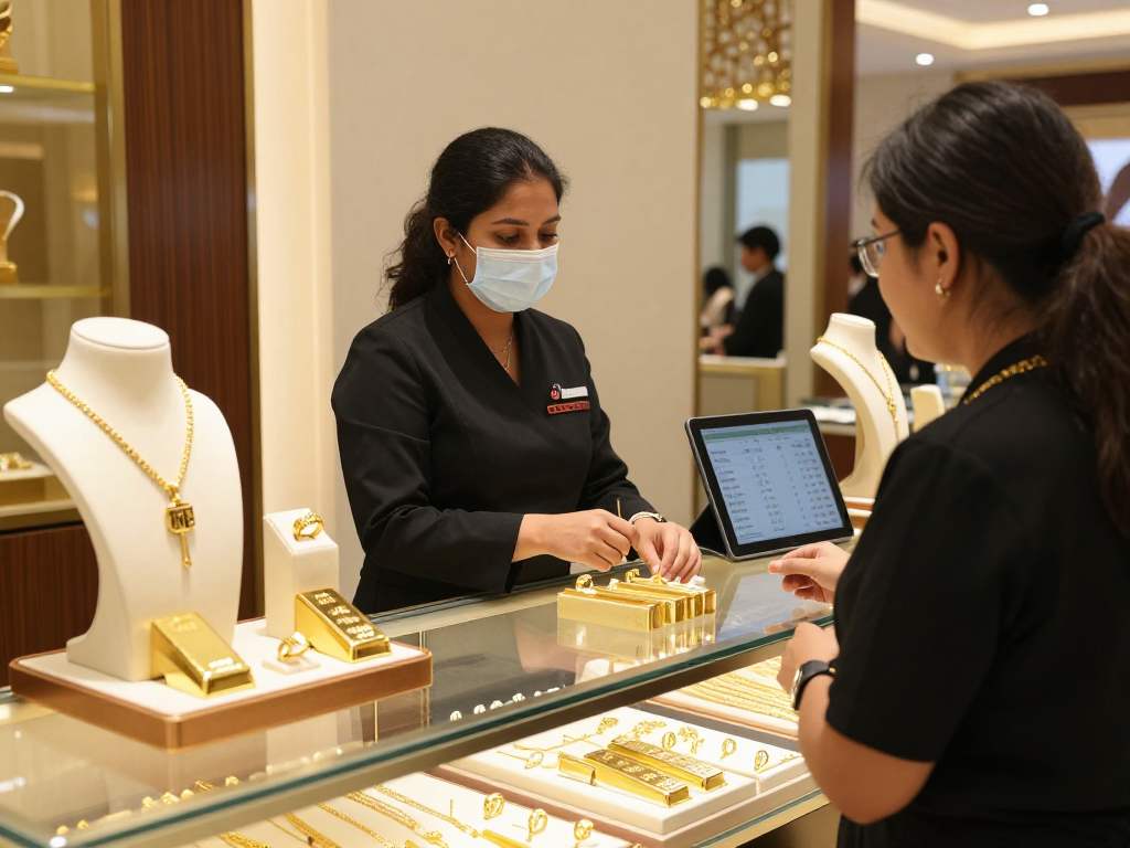 Mantra88 gold trading experience in Bahrain showcasing elegant jewelry and interactive customer service.