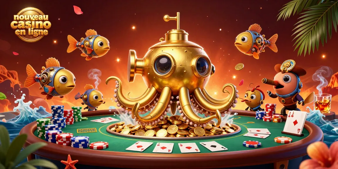 Profitez du meilleur nouveau casino en ligne avec un kraken doré et des jetons de poker.